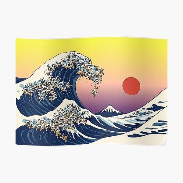 

The Great Wave Of Cat Poster Decor Vintage Print Art Wall Decoration Painting Funny Room Picture Modern Mural Home No Frame