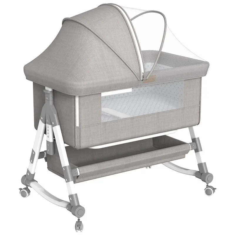 Movable Aluminum Alloy Baby Crib Portable Cradle Bed Foldable Multifunctional Newborn Spliced Bed