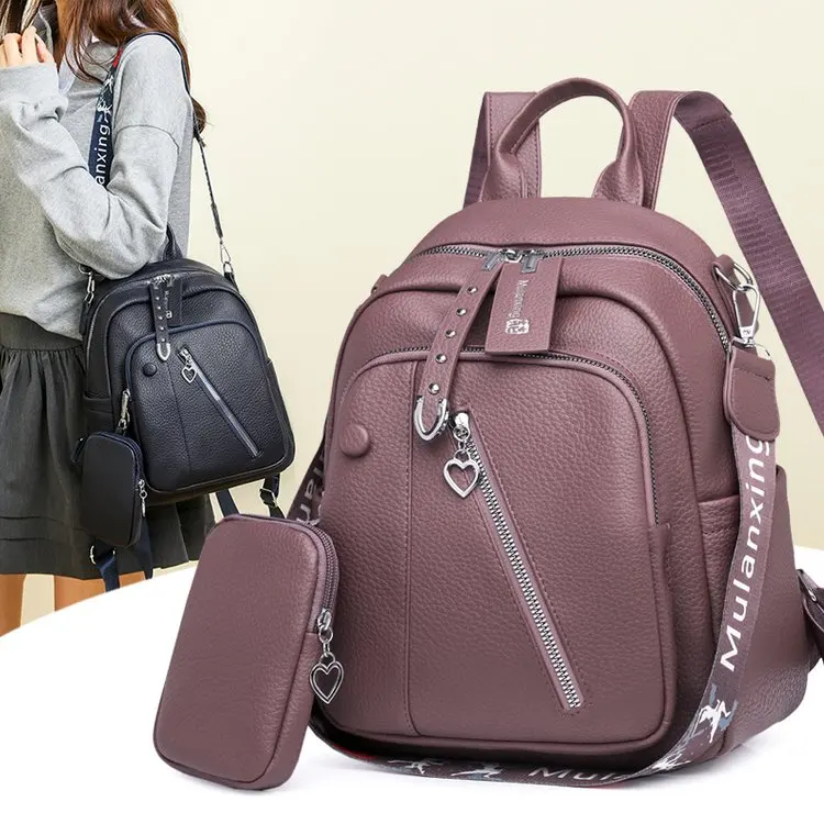 Trendy Leather Backpack Simple Travel Women's Bag 2025 New Fashion Retro Style Casual Daily Use Soft Shoulder Strap - 4