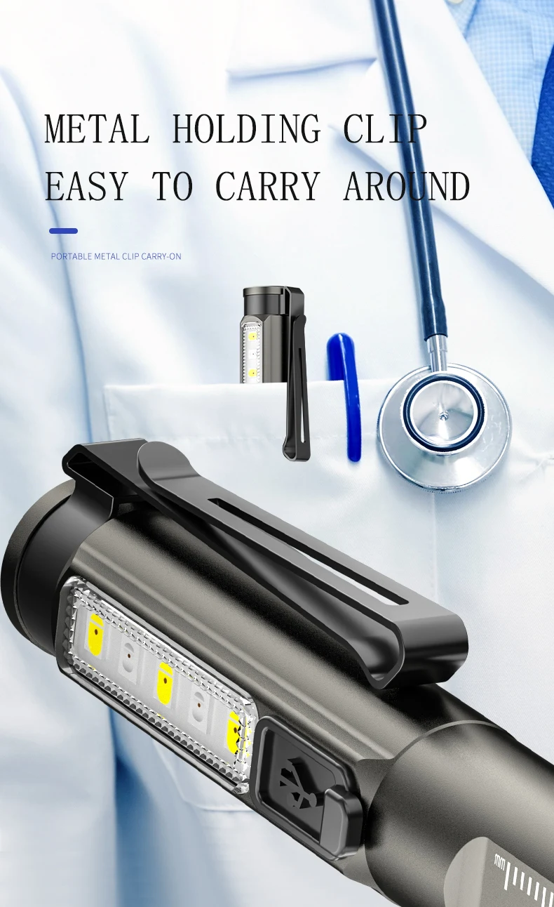 3 Light source Aluminium Alloy Waterproof USB Chargeable LED Flashlight Powerful Rechargeable Torch Pen Flashlight For