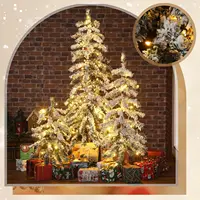 3 Pcs Flocked Natural Artificial Christmas Tree Set with Lights Flocked Christmas Tree (Alpine Tree,2' 3' 4') 5