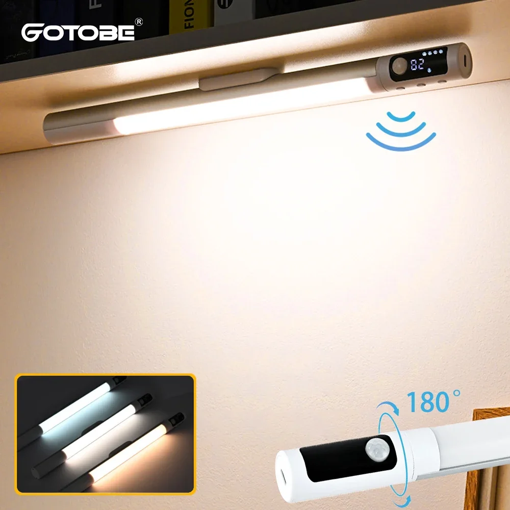 Digital Display Motion Sensor LED Night Light Desk Lamp Rotatable Induction Head Type-C Charging Kitchen Under Cabinet Lights
