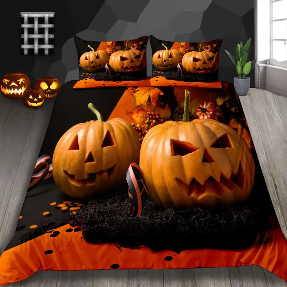 Vintage Haunted House Pumpkin Halloween Bed Set