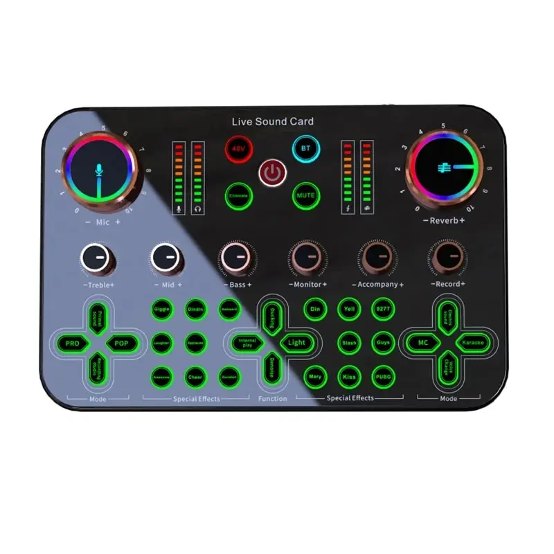 Live Sound Card Audio Interface Mixer DJ Digital Effect Noise Reduction Console USB Record For Singing