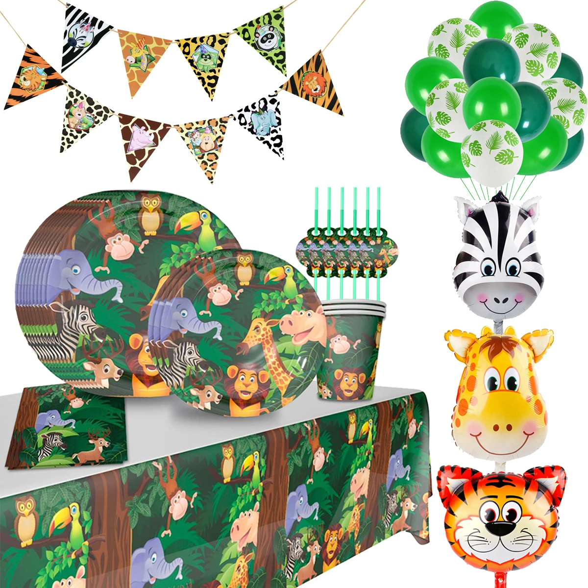 Forest Jungle Animal Disposable Tableware Safari Birthday Party Decoration Baby Shower Wild One Jungle Birthday Party Supplies