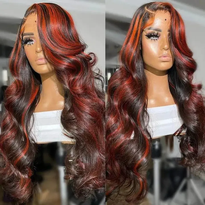 Ginger 350# 13x6 HD Lace Front Human Hair Wigs Highlight Orange Red Body Wave 13x4 Lace Frontal Colored Human Hair Wig For Women