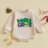 Baby Girl Boy Mardi Gras Outfit Long Sleeve Mardi Gras Letter Print Romper Oversized Sweatshirt Newborn Bodysuit 1
