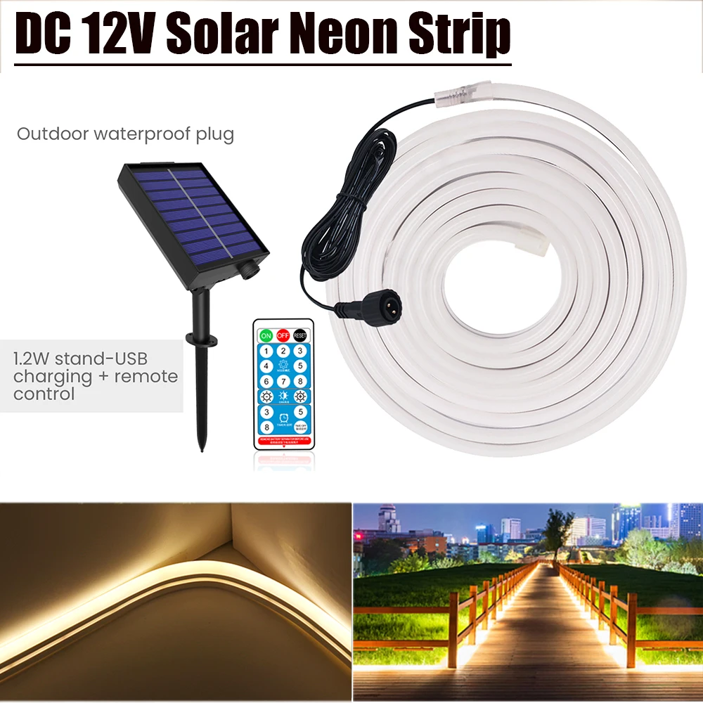 

Solar Powered Dimmerable Neon Strip DC 12V SMD 2835 120Leds/M Waterproof Home Garden Decor Flexible Ribbon Rope LED Light