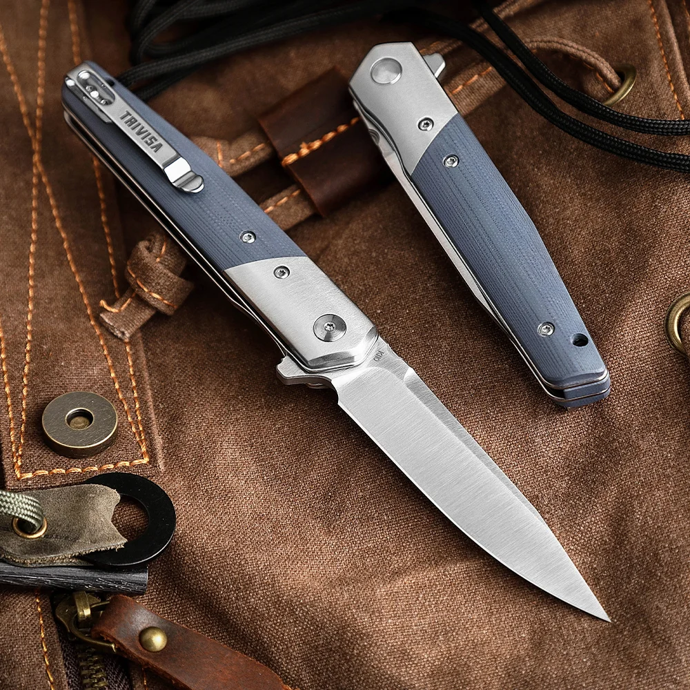 TRIVISA Folding Pocket EDC Knife for Man，3.5“BOHLER K110 Blade & G10 Handle，Flipper Knife with Clip for Outdoor Camping Survival 5