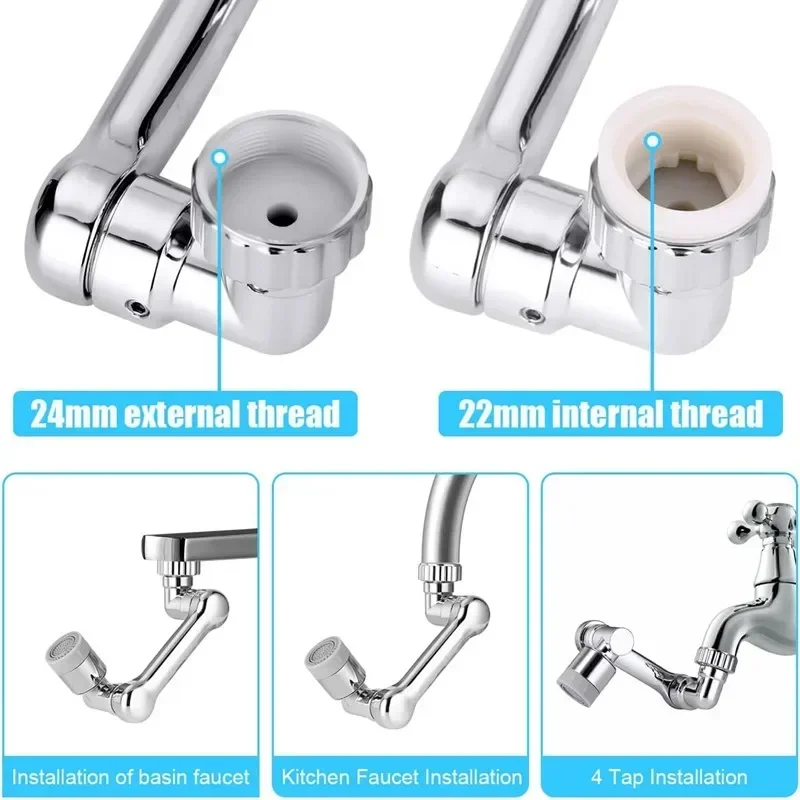 Faucet Sprayer Head Multifunction 1080&deg; Rotation Faucet Sprayer Head 22/24mm Adaptor Faucet Extender Aerator Splash Bubbler Nozzle Kitchen Tap Tools
