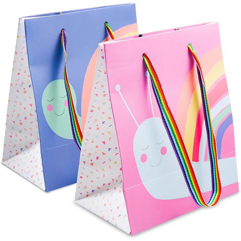 

12Pcs Paper Rainbow Theme Cute Snail Turtle Birthday Party Favor Gift Bags Colorful Snack Bags Goodie Bag Candy Bag with Handle