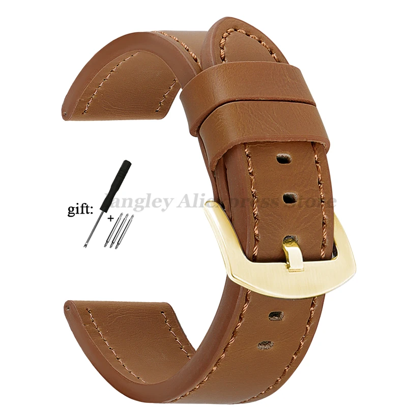Vintage Leather Watch Band Strap with Stainless Steel Buckle - Unisex Sports Accessory