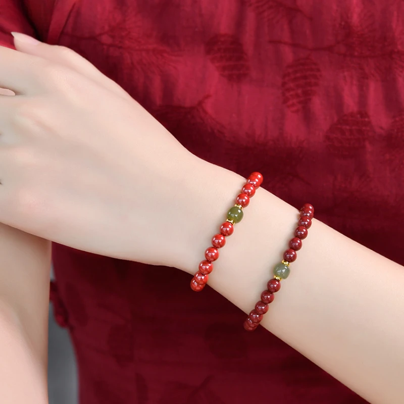 

UMQ Natural Cinnabar Hetian Jade Bracelet Raw Ore Scattered Beads Good Luck Fortune Bracelet Gift for Bestie