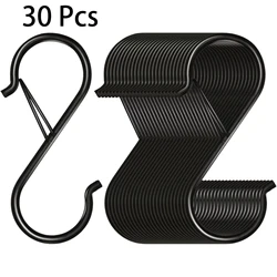Heavy - Duty Black Metal S - Hook with Safety Buckle for Hanging Utensils and More (30PCS)