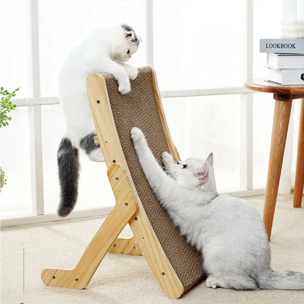Deluxe Wooden Frame Cat Scratcher & Reversible Scratching Bed 5-in-1 Toy Set