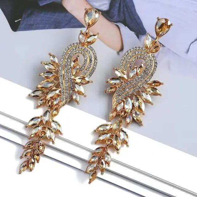 Elegant Metal Hollow Chain Leaves Crystal Pendant