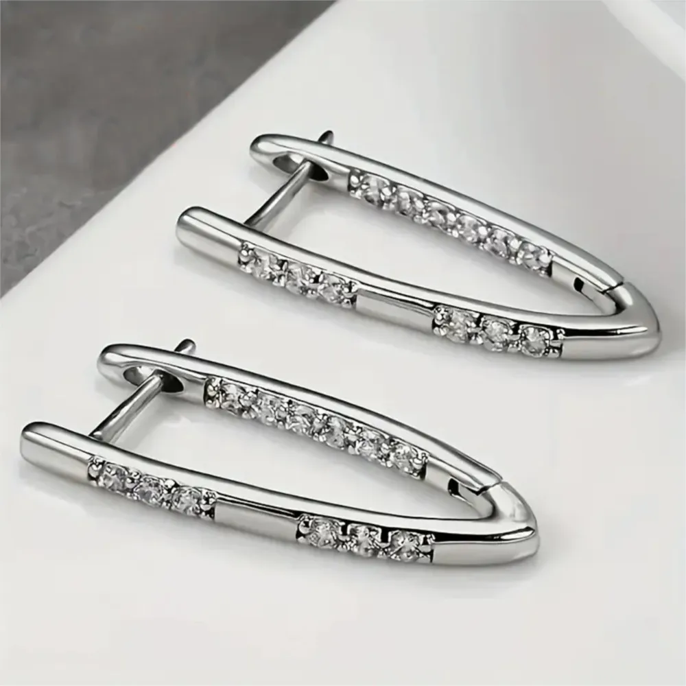 Luxurious Bohemian V-Shaped Pendant Earring for Women Vintage Anti-Allergy Inlaid Zircon Earrings Party Jewelry Gifts