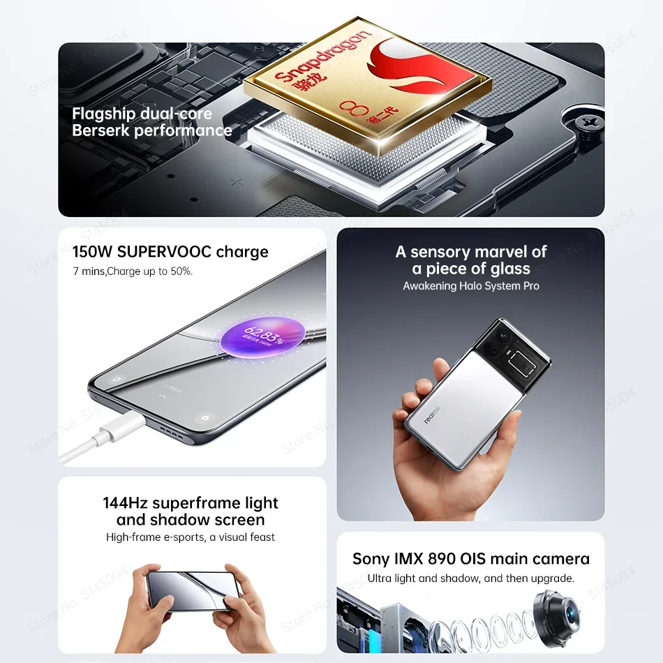 realme GT 5 NFC Snapdragon 8 Gen 2 Octa Core 6.74\'\' 144Hz OLED Display 12GB 256GB 50MP Triple Camera GPS 150W Charger