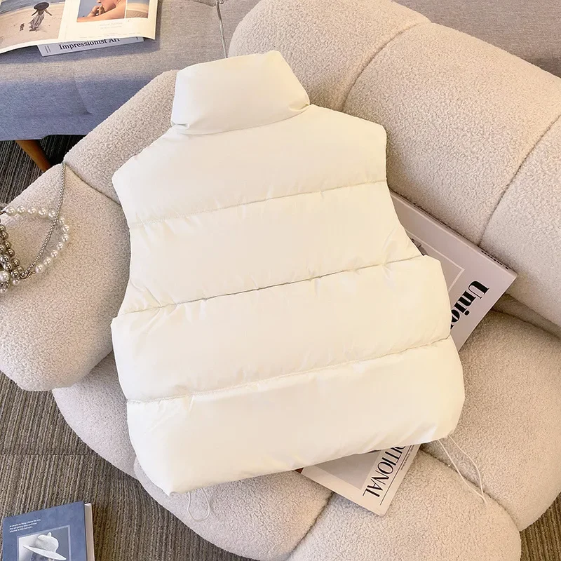 Petite Autumn Winter Down Cotton-Padded Vest Women's 2024 New Style Plus Size Cotton Clip PU Jacket Trendy Wash-Free - Image 5