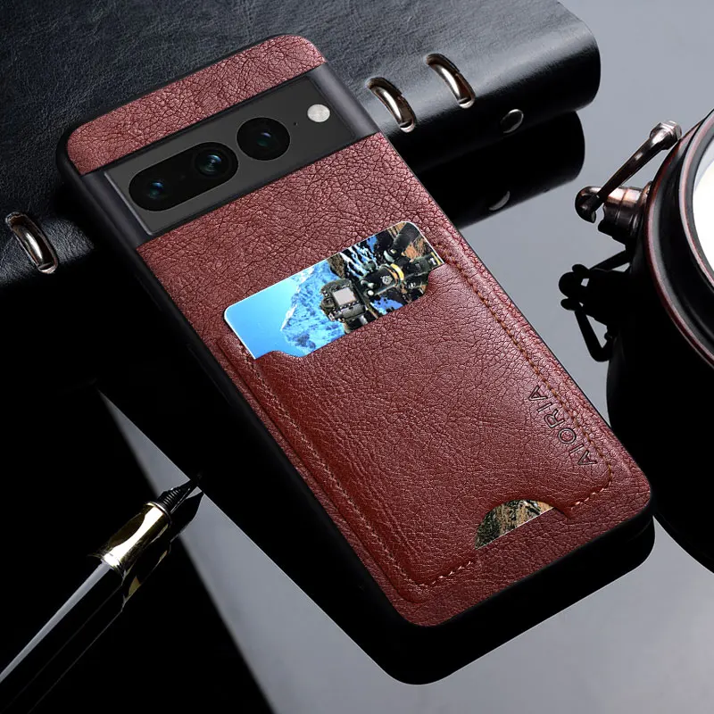 럭셔리 PU 가죽 비즈니스 디자인 카드홀더 휴대폰 커버, Google Pixel 7 6 Pro 7A 6A 용 케이스, 은행 카드 포켓 카드 케이스