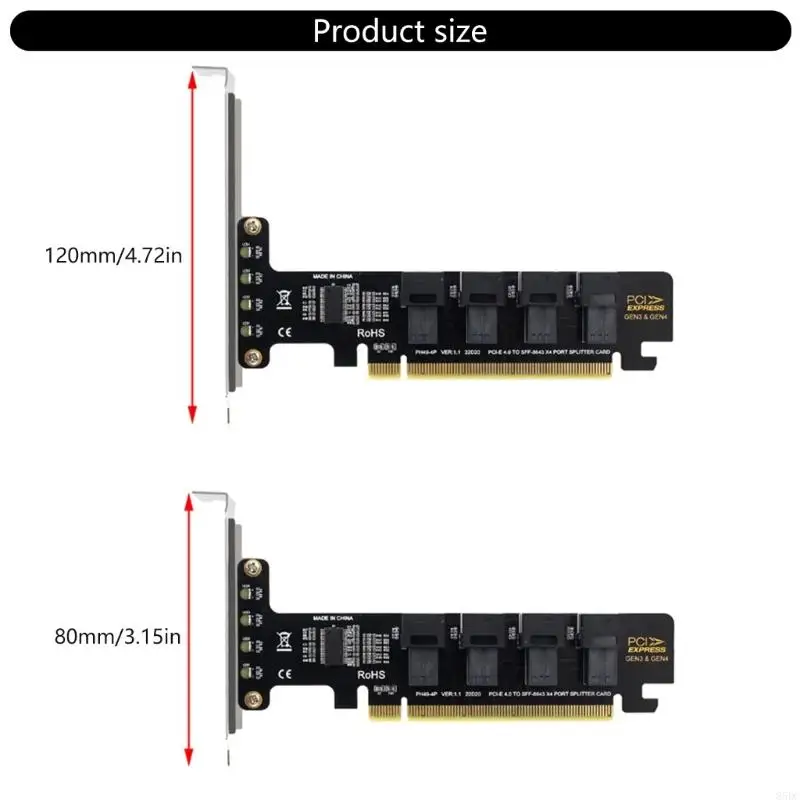 85DC PCIE X16 to 4 Port NVME SFF-8643 SFF-8639 Expansion Card PCIE4.0 Splitter Card for Gaming PC Graphics Upgraded