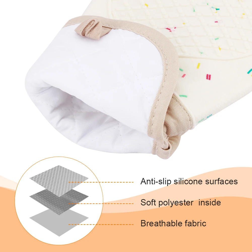 Heat Resistant Silicone Gloves 3pcs/set Home Kitchen Accessories Waterproof Pot Holder BBQ Oven Mitts Pan Mat Cake Baking Tool
