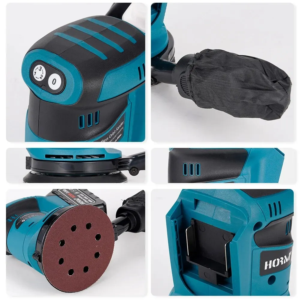 125mm Electric Sander 90W 3 Speeds Cordless Wood Grinder Polishing Grinding Machine Tool 8 Hole Sandpaper For Makita 18V Battery 6