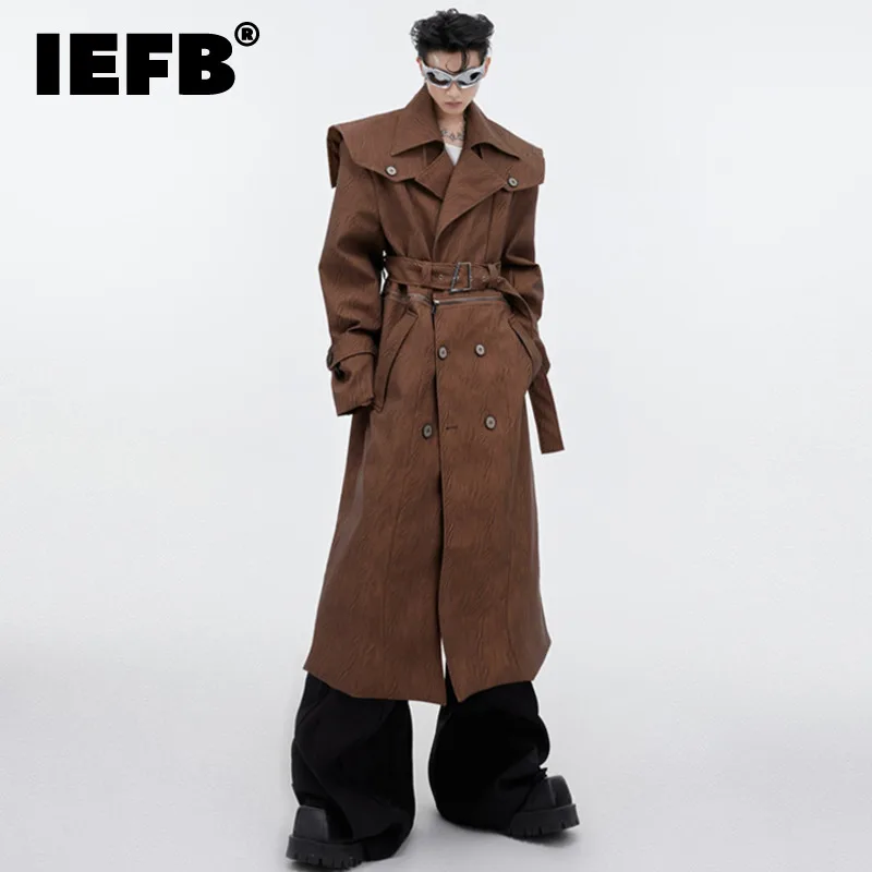 

IEFB нишевая Мужская ветровка кожаное пальто съемный короткий и длинный выше колена плащ силуэт плащ 2023 Трендовое пальто 9c1988
