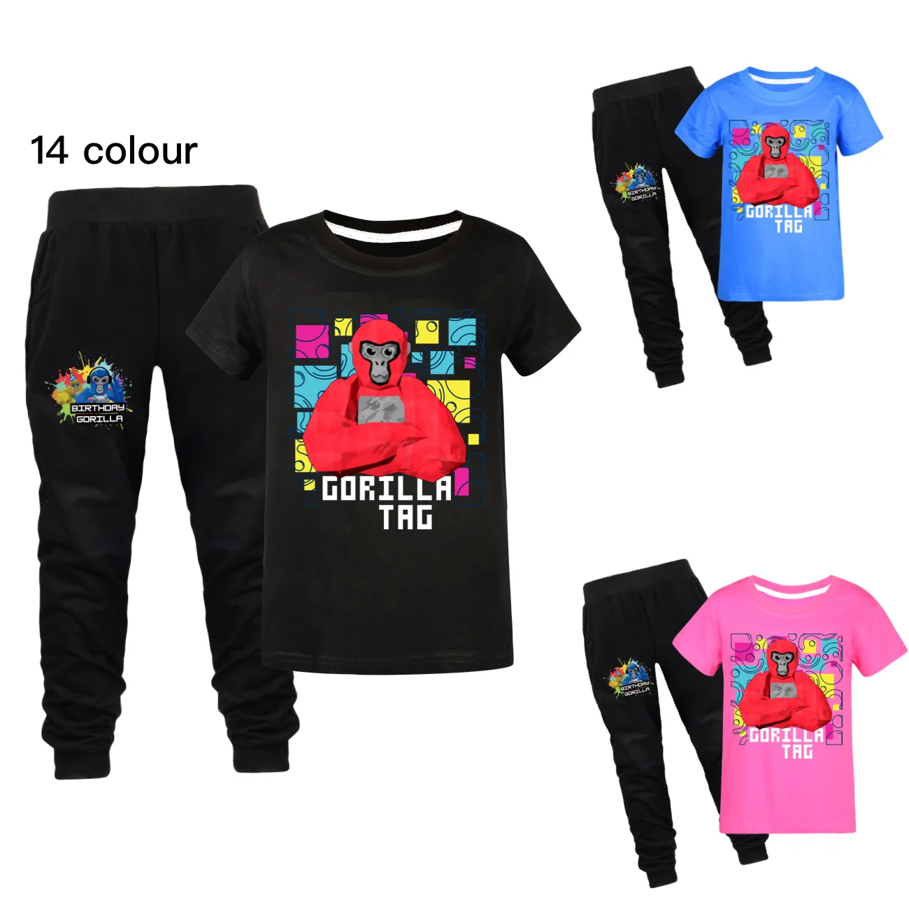 

Monkey Gorilla Tag Shirt Kids 2024 Summer Outfits Junior Boys Short Sleeve T-shirt Pants 2pcs Sets Baby Girls Running Sportsuits