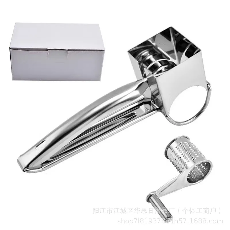 1 قطعة من مبشرة الجبن الدوارة اليدوية المصنوعة من الفولاذ المقاوم للصدأ لتصبير الجبن الصلب ومكسرات الشوكولاتة أداة المطبخ المنزلية