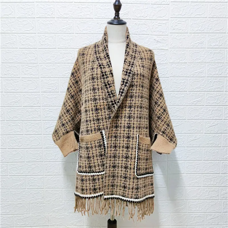 

Poncho female autumn and winter imitation mink velvet tassel shawl cheongsam jacket dual-use scarf women full sleeved cloak tops