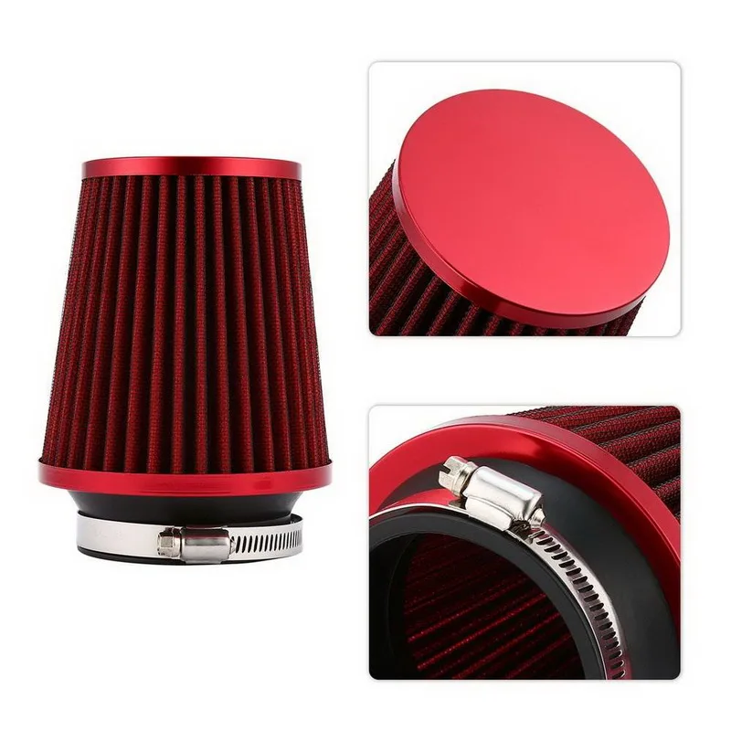 Universal Sports Car Air Filter 76mm 3 Inch H:90mm High Flow Car Cold Air Intake Filter Aluminum Non-woven Fabric Rustproof Air Filters Car Filter