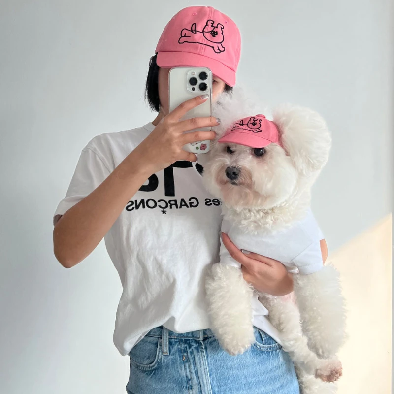 INS Solid Color Cute Puppy Embroidery Clashing Pet Baseball Cap