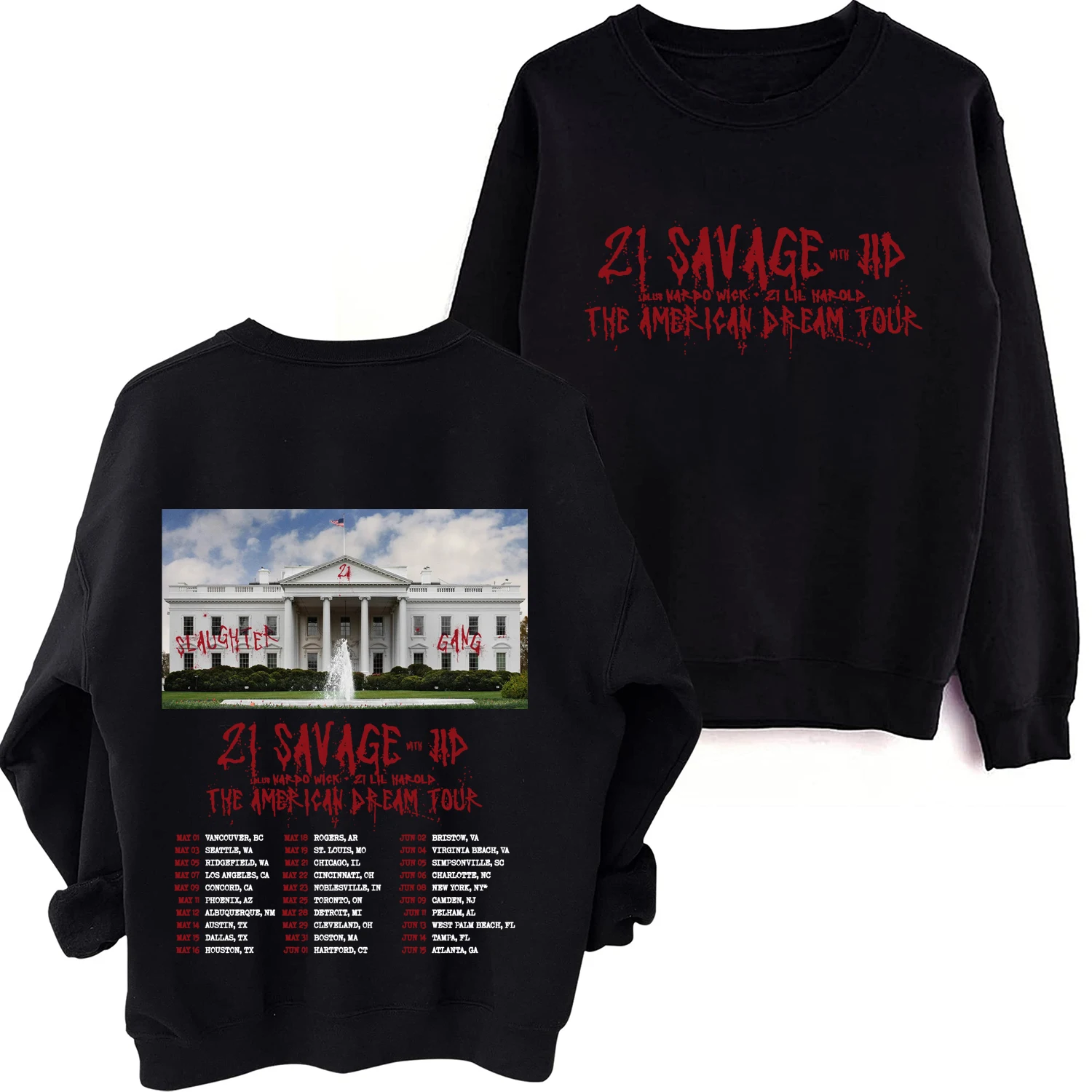 

21 SavageThe American Dream Tour 2024 O-Neck Long Sleeve Spring Autumn Men Clothing Hoodies Women Printing Regular Casual