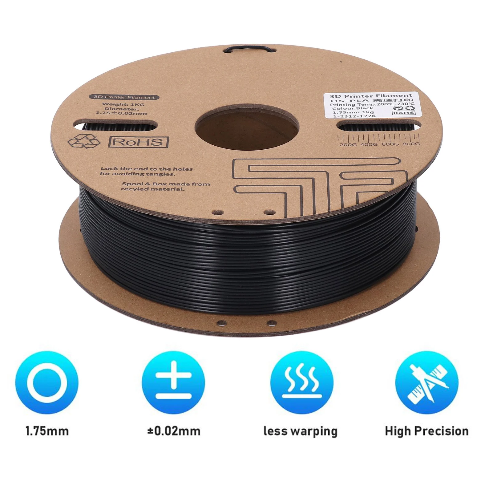 【New】Twotrees PLA Plastic Filament 1KG 1.75mm 3D Printer Filament 30‑600mm/s High Speed Printing Consumable for Ender 3