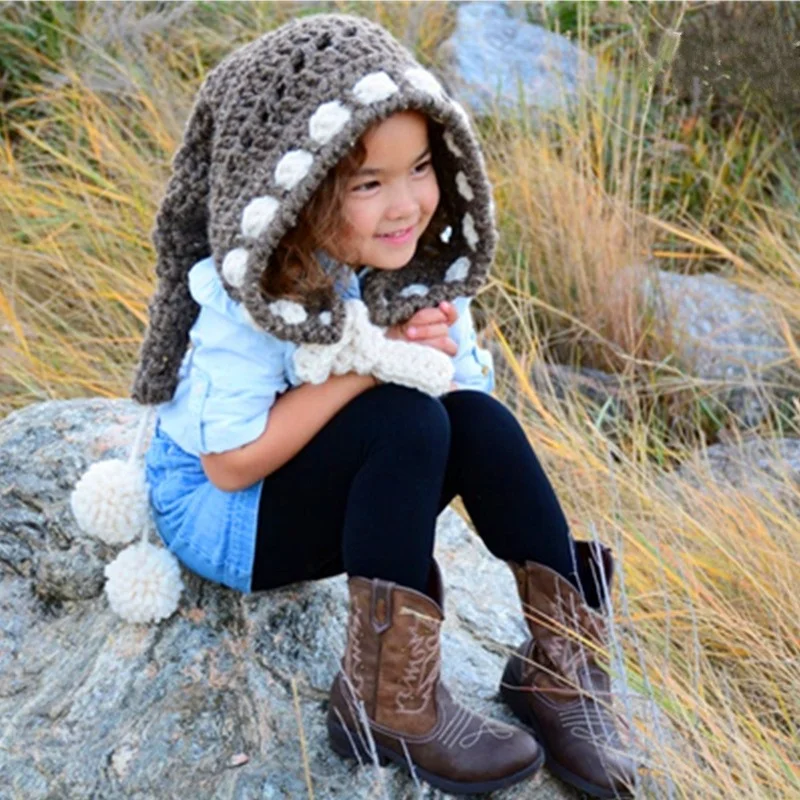 Children's crochet rainbow long tail hat wizard elf knitted wool warm hat men and women thickened winter long braided