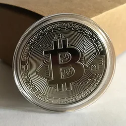 Premium Bitcoin Souvenir Coin with Display Case - Elegant Collectible for Crypto Enthusiasts and Desk Decor (Silver)