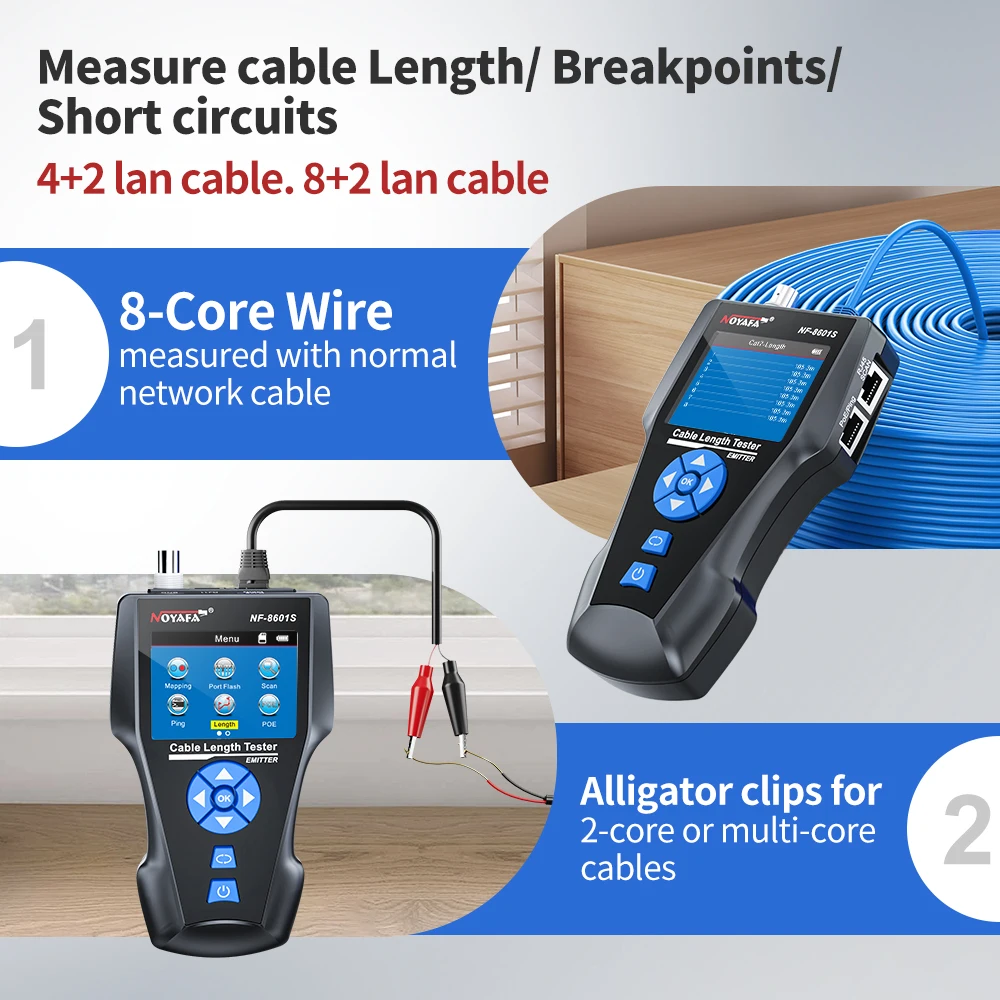 NOYAFA Network Cable Tester NF-8601S Cable Tracker Anti-Interference PING Tester Measure Length Tester Network Tools 2
