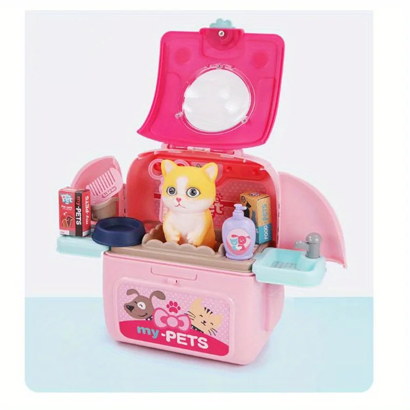 Pet Care Play Set Doctor Kit for Kids, Doctor Pretend Play Vet Dog Grooming Toys Puppy Dog Carrier Feeding Dog Backpack 5
