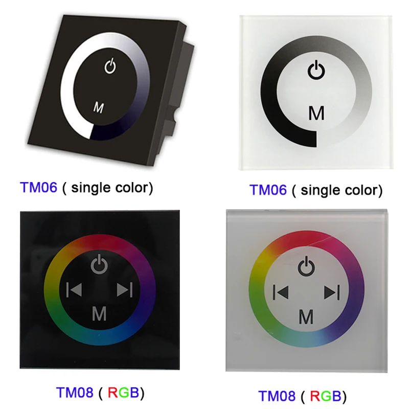 DC12V-24V wall mounted TM06 single color LED Strip dimmer TM08 RGB light tape Touch Panel Controller 86 sty Remote Switch glass