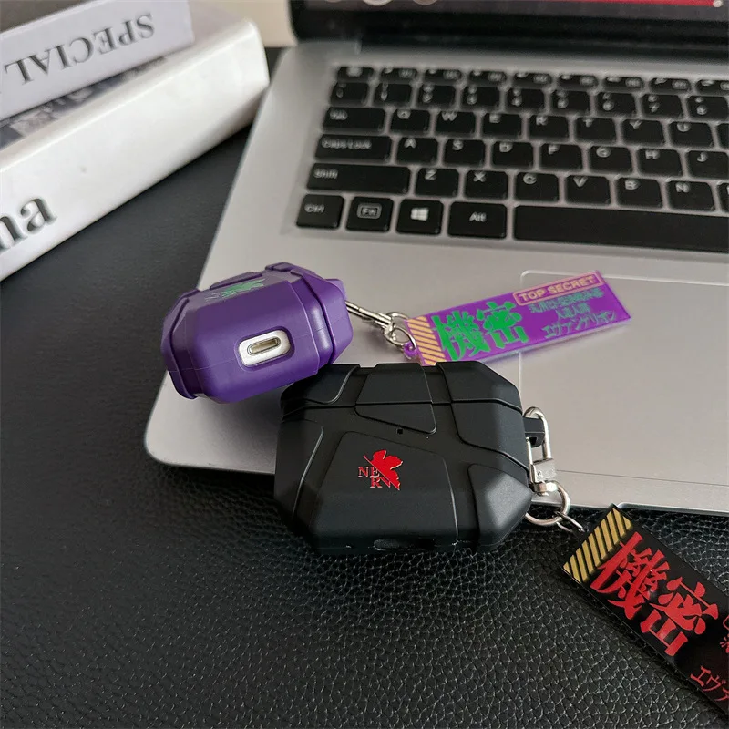 For Airpods Pro 2 Case,3D EVANGELION Anime TPU Shockproof Earphone Cover For Airpods 4 3 2 1 Cover With Keychain Funda