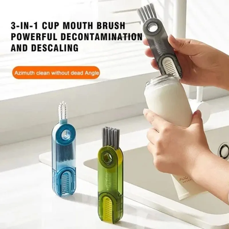 3-in-1 Multifunctional Cup Lid Brush Crevice Cleaning Brush Feeding Bottle Brush Cup Mouth Groove Washing Tool - Red