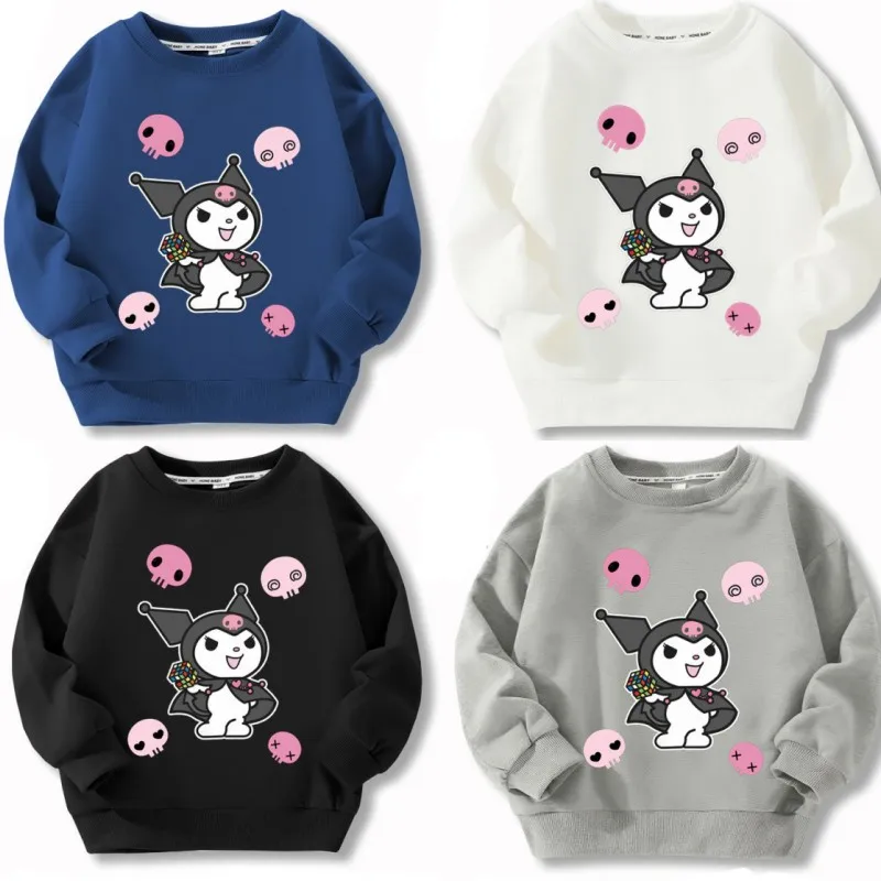 

Sanrios аниме Kuromi мультфильм модный Печатный Круглый Вырез Топ Симпатичный мальчик девочка Спорт Свободный пуловер кавайный Повседневный свитер с длинным рукавом