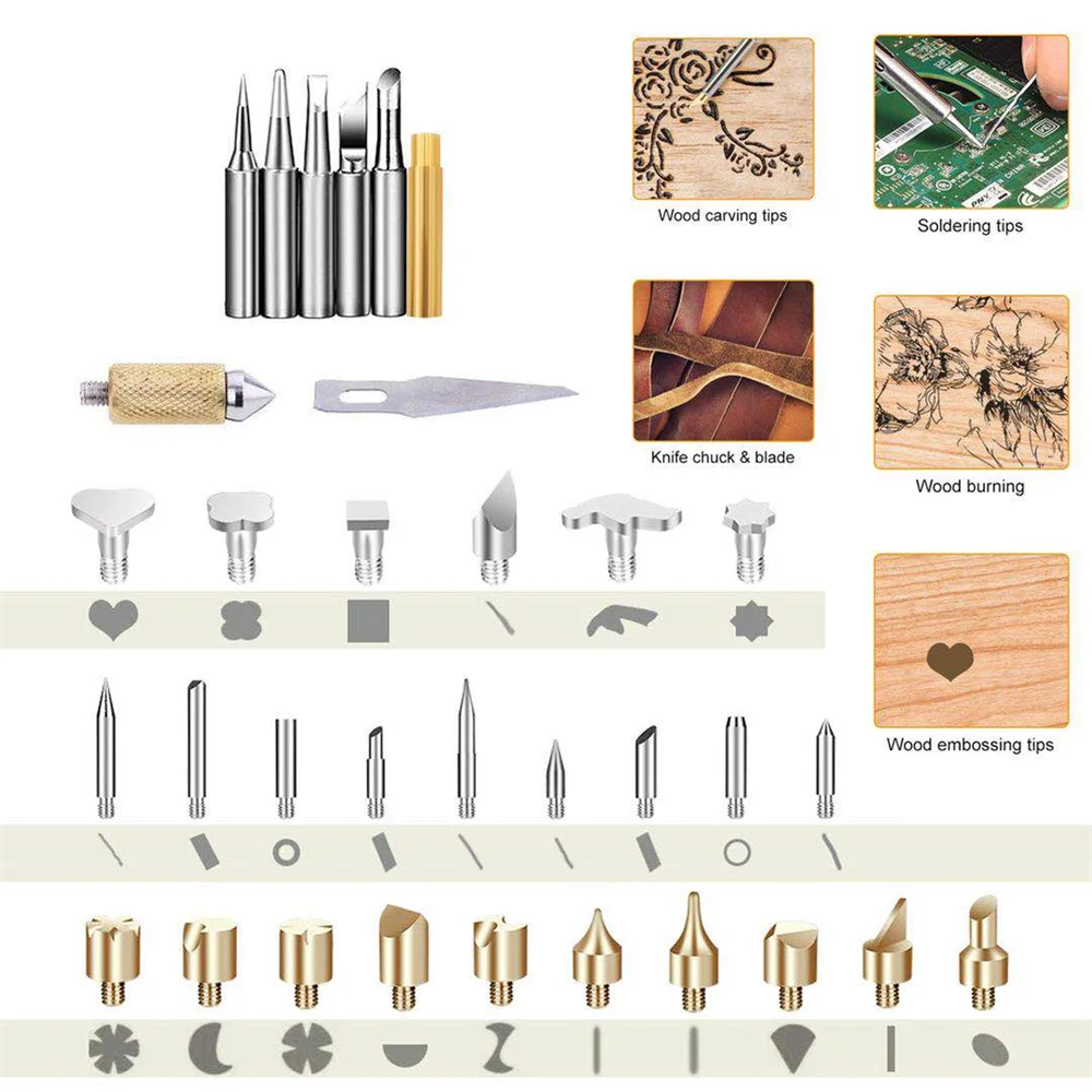 Soldering Iron 60W Pyrography Tool Kit Wood Embossing Burning Carving Adjustable Temperature