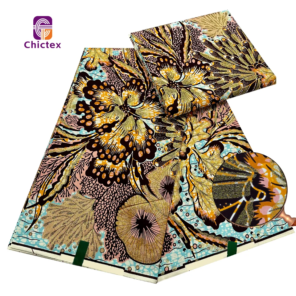 African Ankara Wax 6 Yards 100% Cotton Grand Super Glitter Wax Print Fabrics For Garment