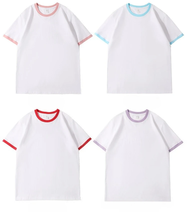 210G Heavy Cotton Men's T-shirt Edge-bumping O-Neck Short-sleeved Man T shirt Contrasting Color Splicing Men T-shirt Tops Tees
