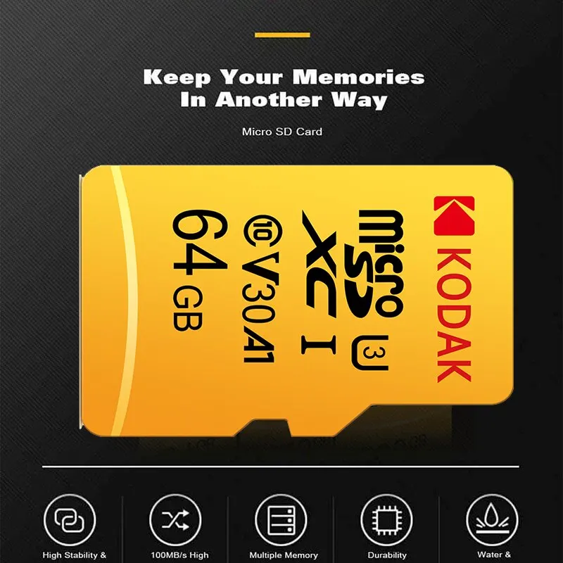 Kodak Micro SD 카드 메모리 카드 클래스 10 64GB U3 4K 고속 Cartao De Memoria 플래시 메모리 TF 메카드 C10