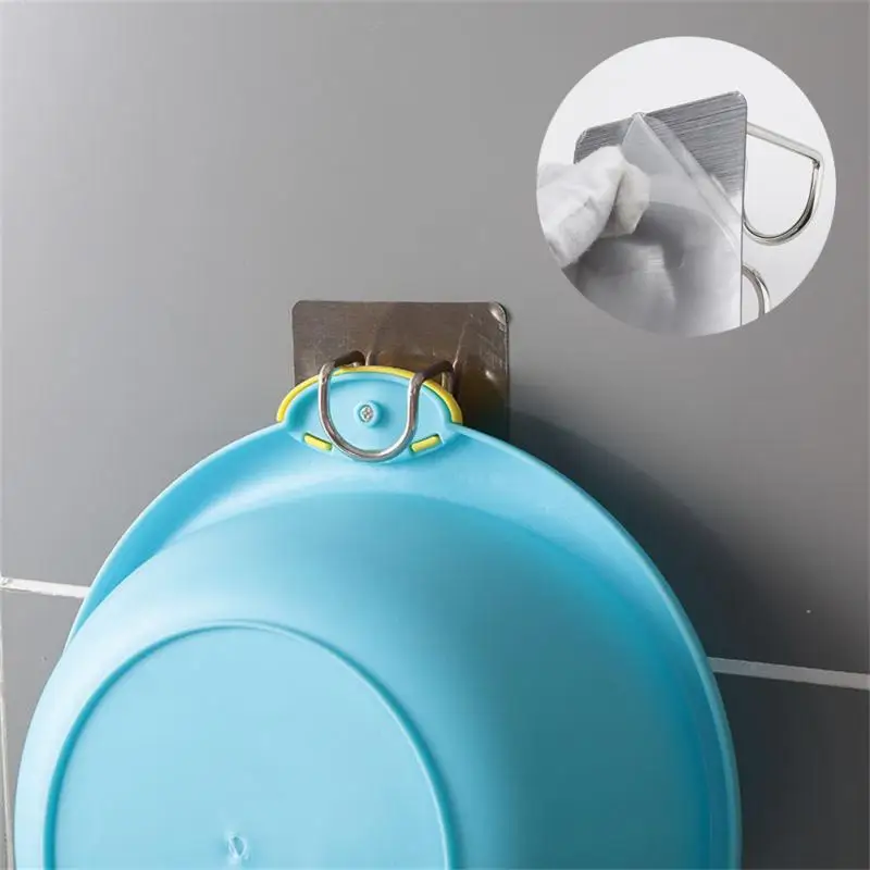 Punch-Free Sticky Bathroom Kitchen Traceless Washbasin Save Space Organizer Wall Mount Hook Holder Adhesive Storage Rack 2PCS