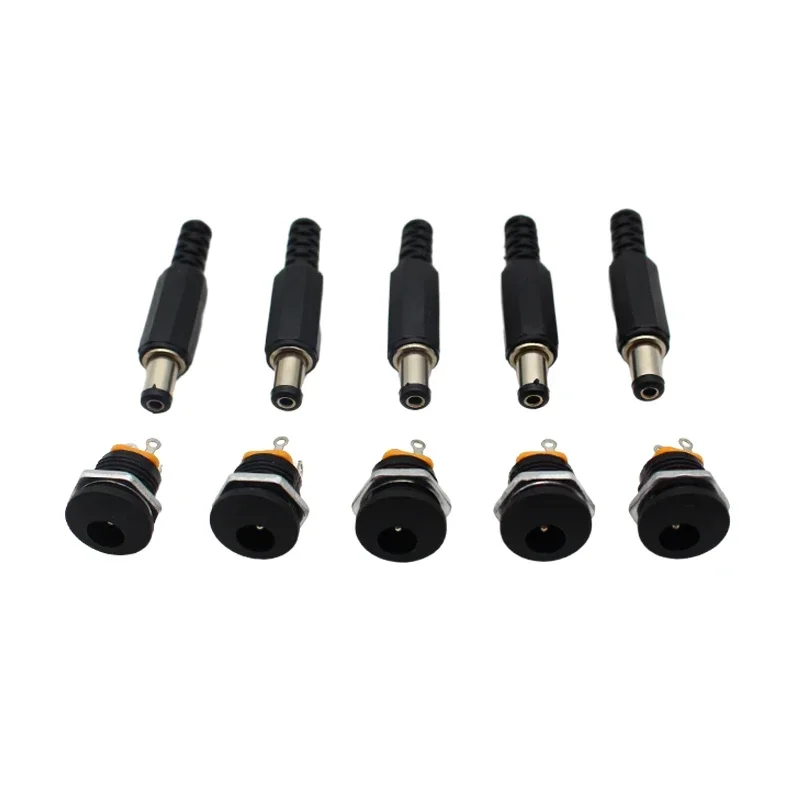 10 Stück (5 Paare) DC12V 5,5 x 2,1 mm Kunststoff-Stecker DC022 DC-Stromanschluss Buchse Schraubmutter Panelmontage-Steckverbinder