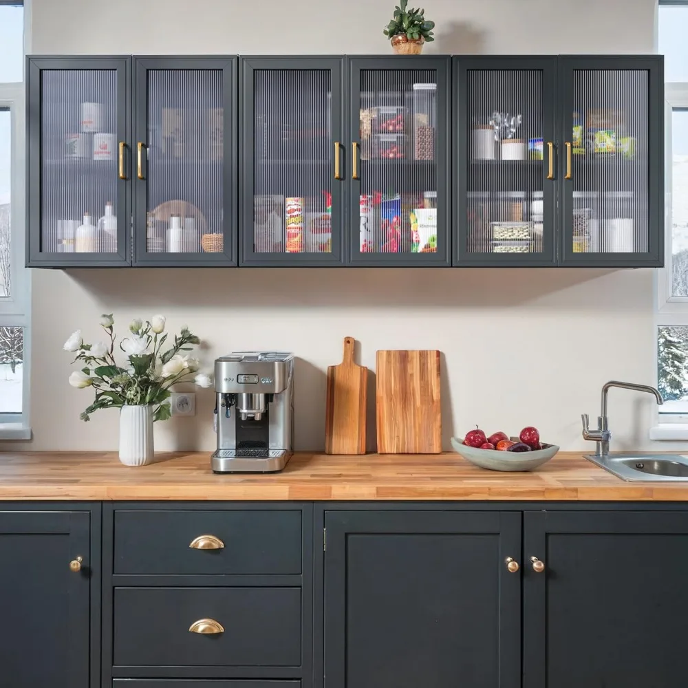 71" Laundry Room Wall Cabinet Set with Acrylic Glass Doors & Adjustable Shelf 6